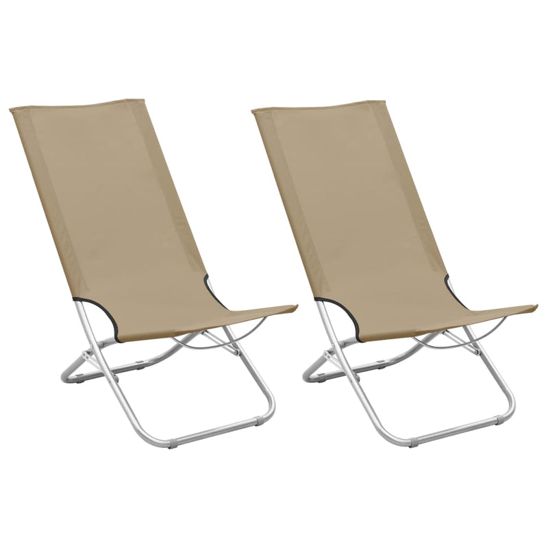 Folding Beach Chairs 2 pcs Taupe Fabric