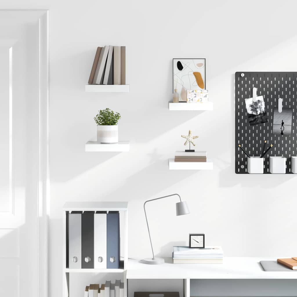 vidaXL Wall Shelf | Set of 4 | High gloss white | Honeycomb MDF, metal 3