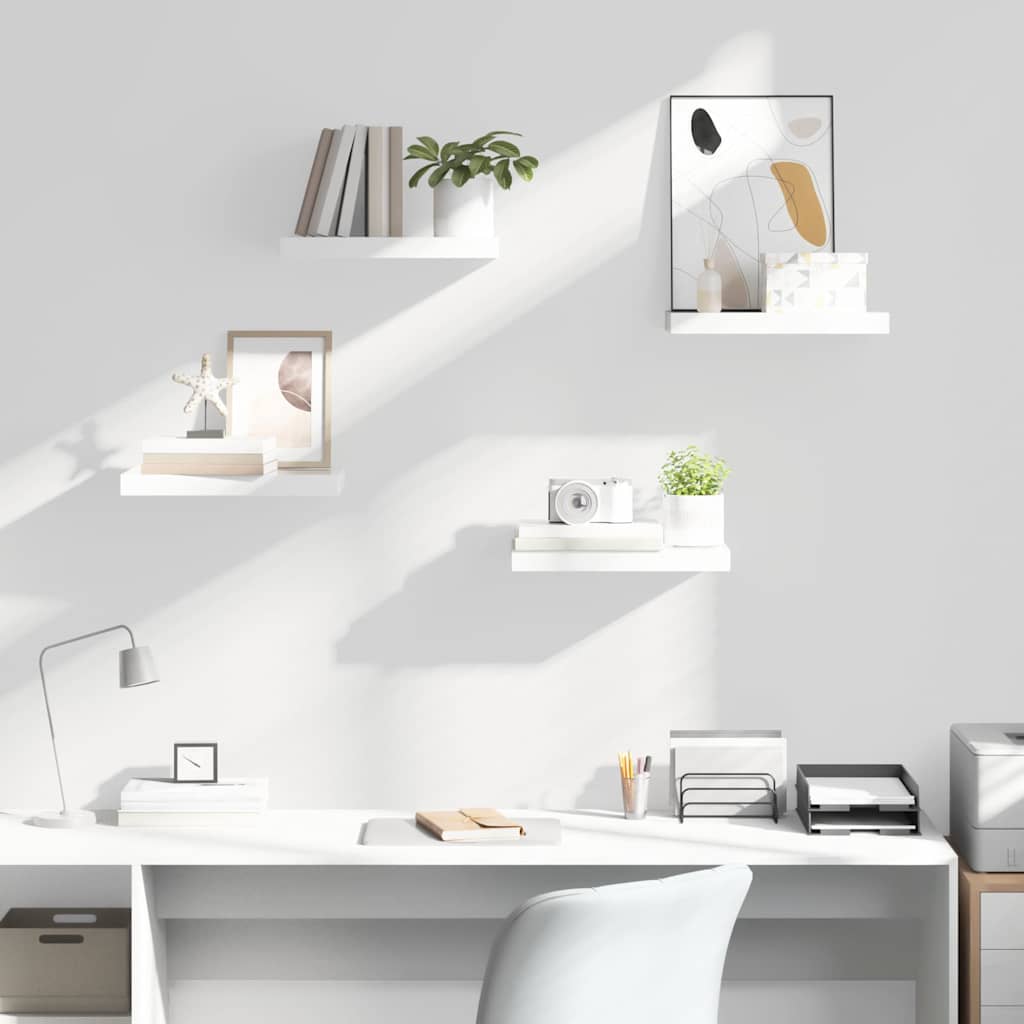 vidaXL Floating Wall Shelves 4 pcs High Gloss White 40x23.5x3.8 cm MDF 3