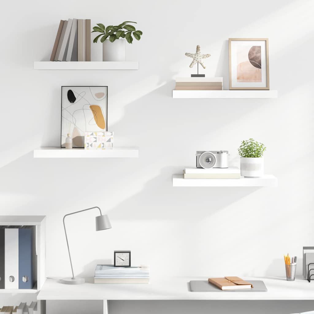 vidaXL Floating Wall Shelves 4 pcs High Gloss White 50x23.5x3.8 cm MDF 3