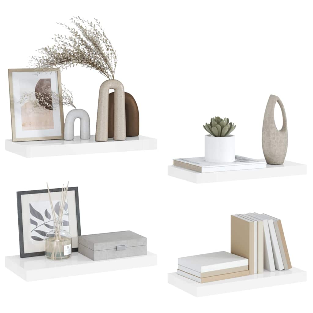 vidaXL Floating Wall Shelves 4 pcs High Gloss White 50x23.5x3.8 cm MDF 5