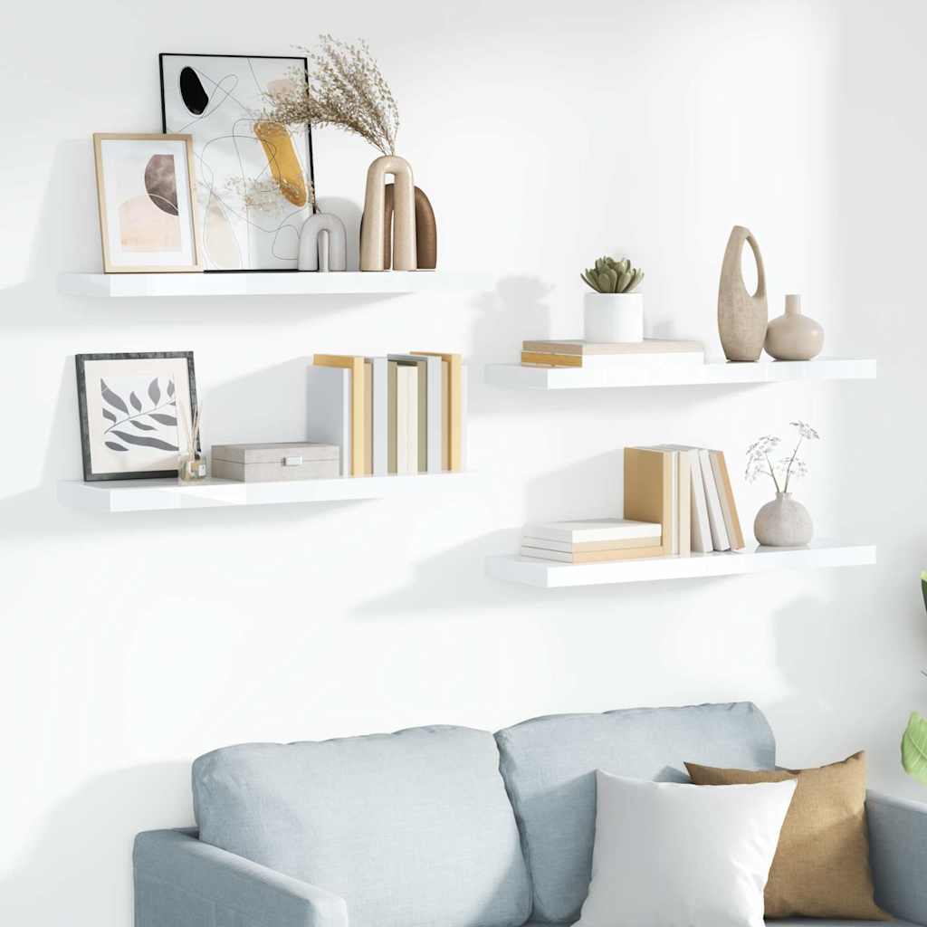 Floating Wall Shelves 90x23.5x3.8 cm MDF 4 pcs High gloss white