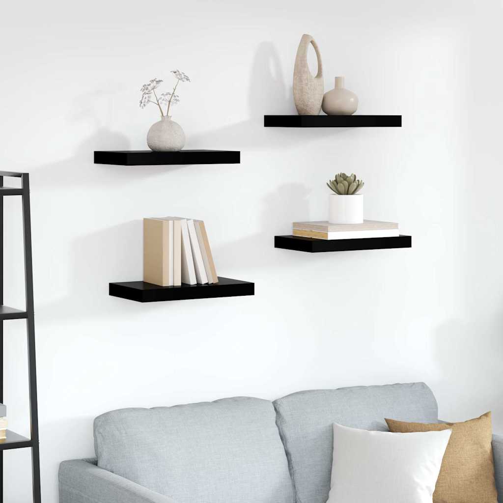 vidaXL Floating Wall Shelves 4 pcs High Gloss Black 40x23.5x3.8 cm MDF 1