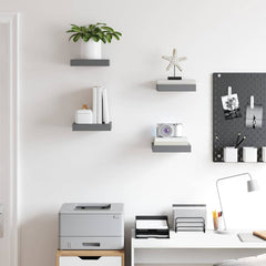 vidaXL Wall Shelf | Set of 4 | High gloss grey | Honeycomb MDF, metal | Compact 3