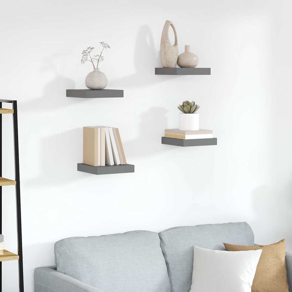 vidaXL Wall Shelf | Set of 4 | High gloss grey | Honeycomb MDF, metal | Compact 1