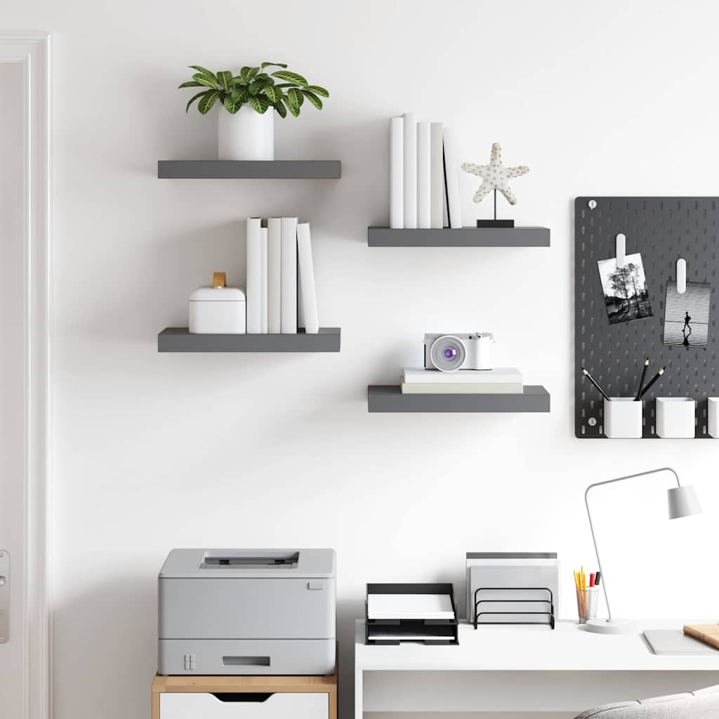 vidaXL Floating Wall Shelves 4 pcs High Gloss Grey 40x23.5x3.8 cm MDF 3
