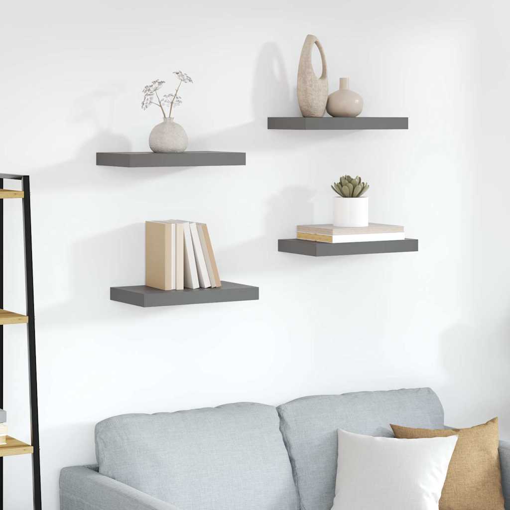 vidaXL Floating Wall Shelves 4 pcs High Gloss Grey 40x23.5x3.8 cm MDF 1