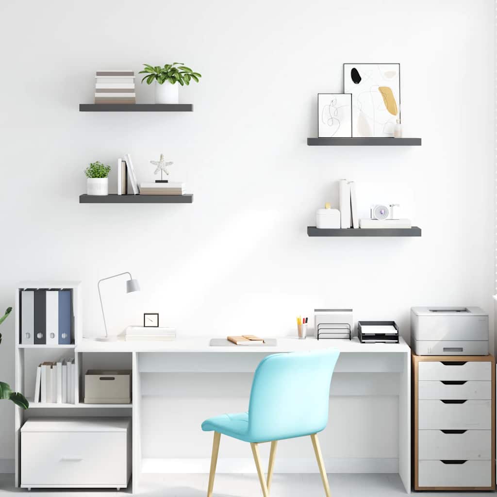 vidaXL Wall Shelf | Set of 4 | High gloss grey | Honeycomb MDF, metal 3