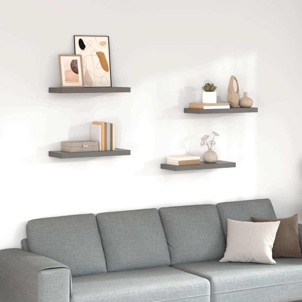 vidaXL Wall Shelf | Set of 4 | High gloss grey | Honeycomb MDF, metal 1