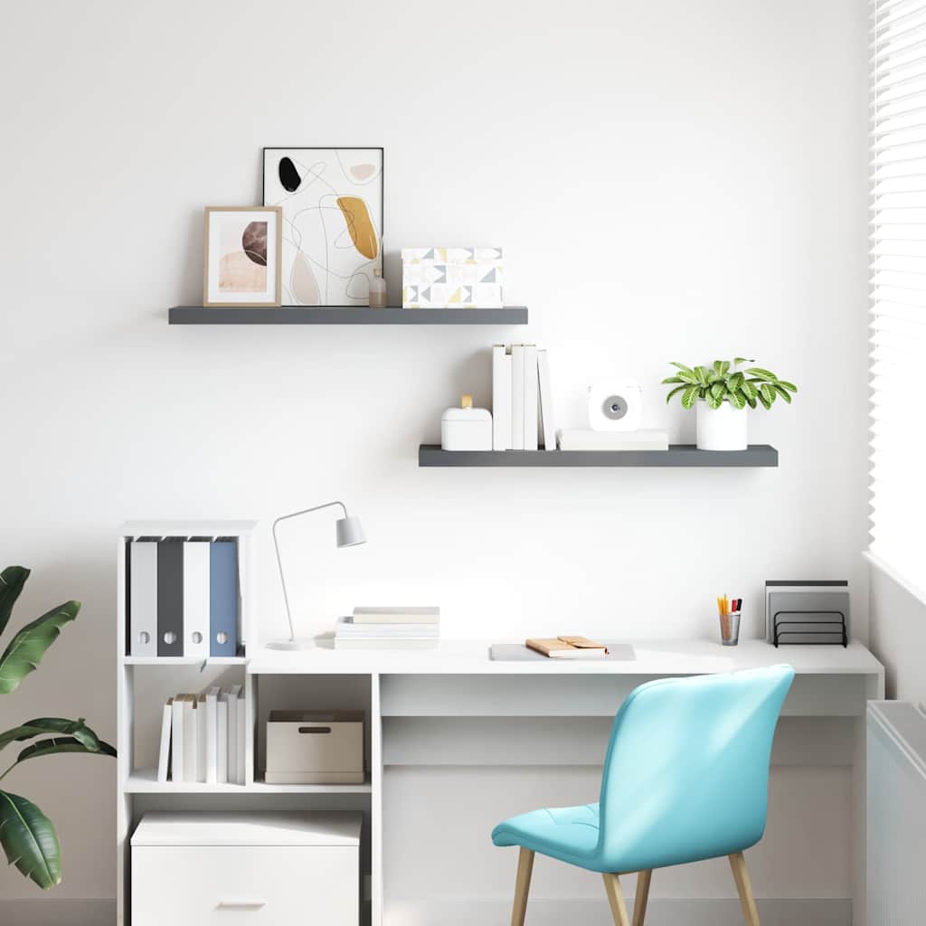 vidaXL Wall Shelf | Set of 2 | High gloss grey | Honeycomb MDF, metal | 120 cm 3