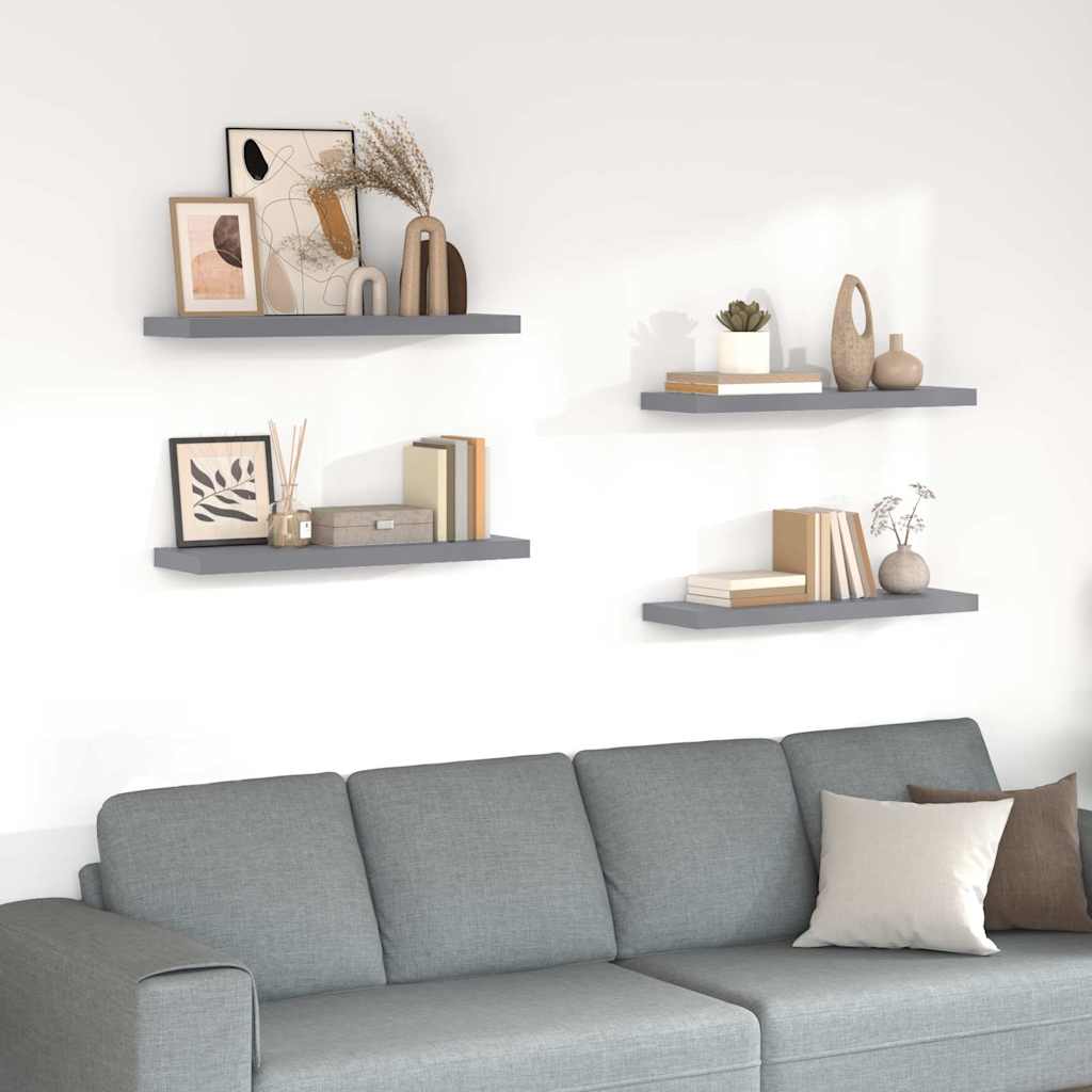 vidaXL Wall Shelf | Set of 4 | Grey | Honeycomb MDF, metal | 80 x 23.5 cm 1
