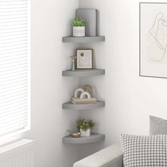 vidaXL Corner Shelf | Set of 4 | Grey | MDF, Metal | 25 cm | Corner Shelf 3