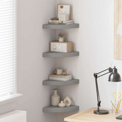 vidaXL Corner Shelf | Set of 4 | Grey | MDF, Metal | 25 cm | Corner Shelf 1