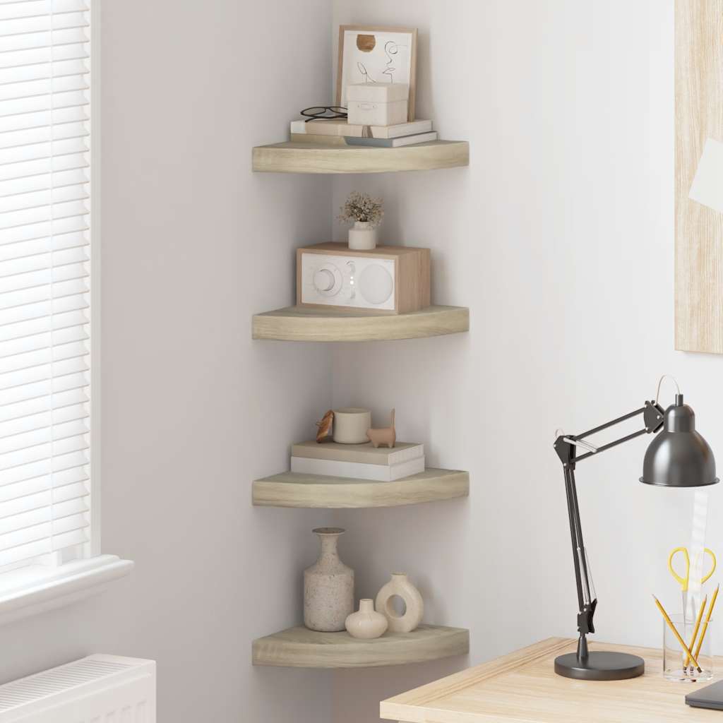 vidaXL Corner Shelf | Set of 4 | Oak | Honeycomb MDF | 25 cm | Corner Shelf 1