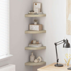 vidaXL Corner Shelf | Set of 4 | Oak | Honeycomb MDF | 25 cm | Corner Shelf 1