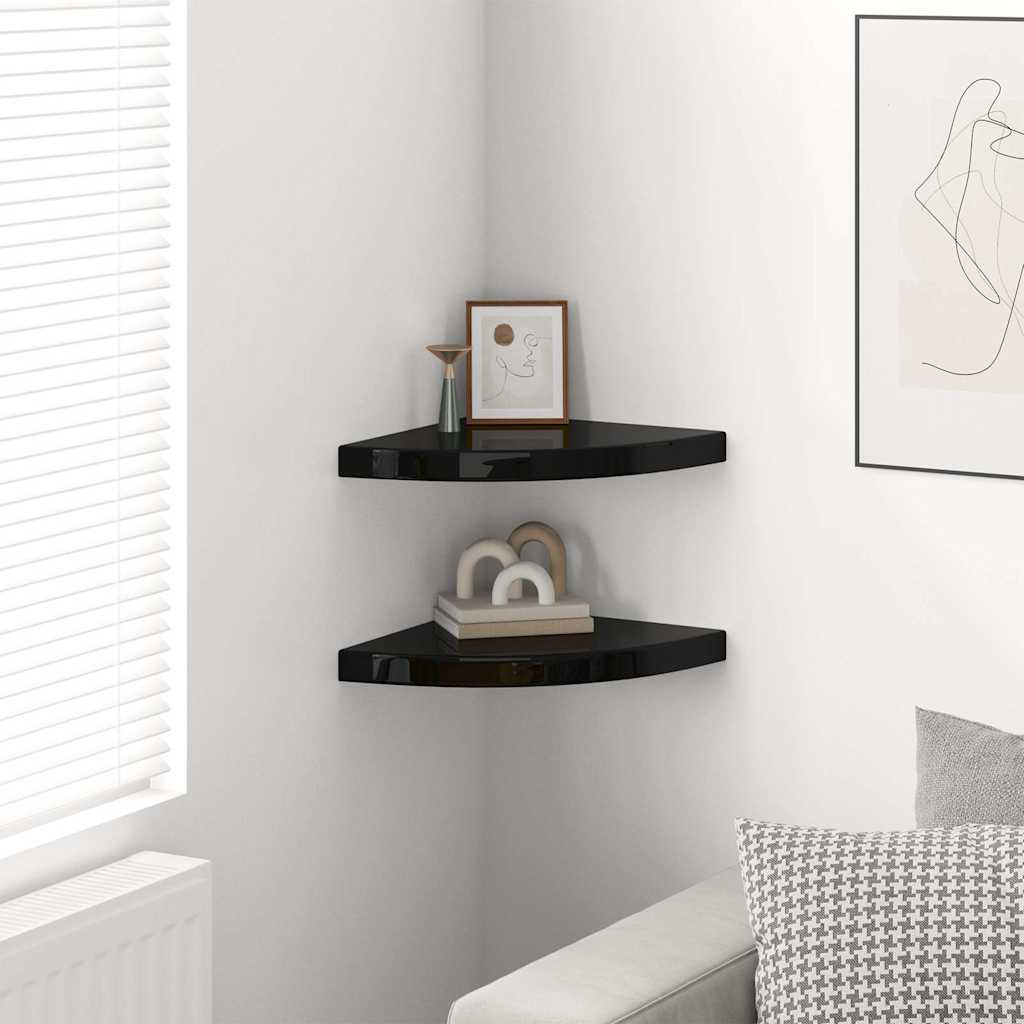 vidaXL Corner Shelf | Set of 2 | High Gloss Black | Honeycomb MDF, Metal 3