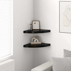 vidaXL Corner Shelf | Set of 2 | High Gloss Black | Honeycomb MDF, Metal 3