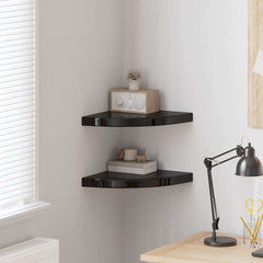 vidaXL Corner Shelf | Set of 2 | High Gloss Black | Honeycomb MDF, Metal 1