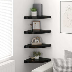 vidaXL Corner Shelf | Set of 4 | High gloss black | Honeycomb MDF, metal 3