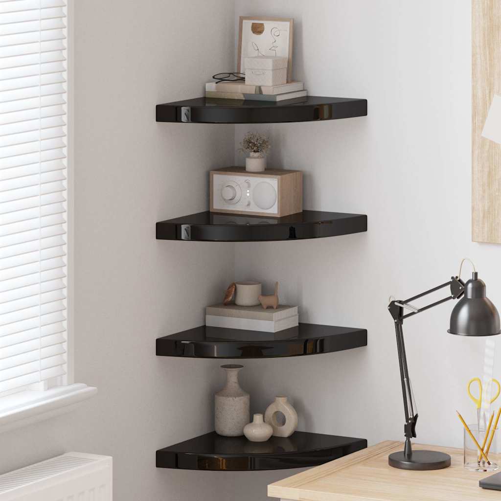 vidaXL Corner Shelf | Set of 4 | High gloss black | Honeycomb MDF, metal 1