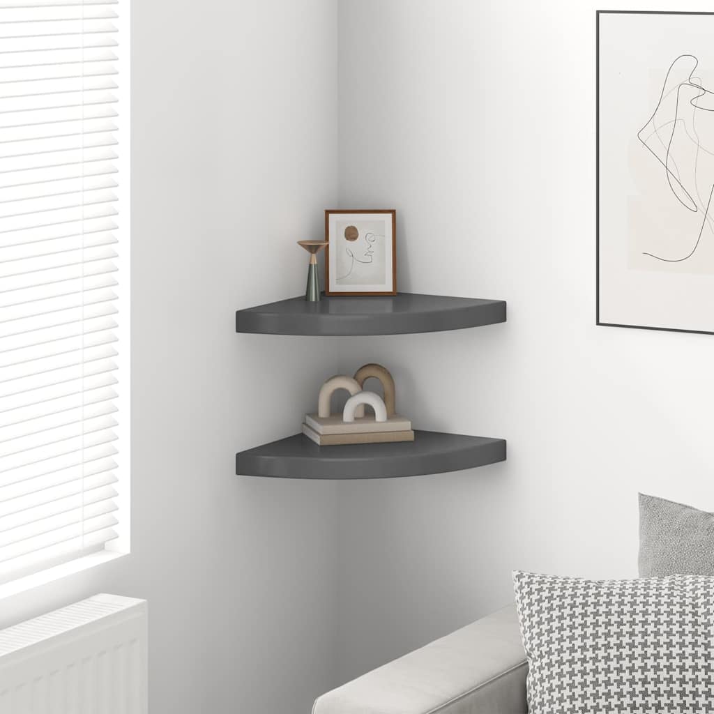 Floating Corner Shelves 35x35x3,8 cm MDF Width 35 cm 2 High gloss grey