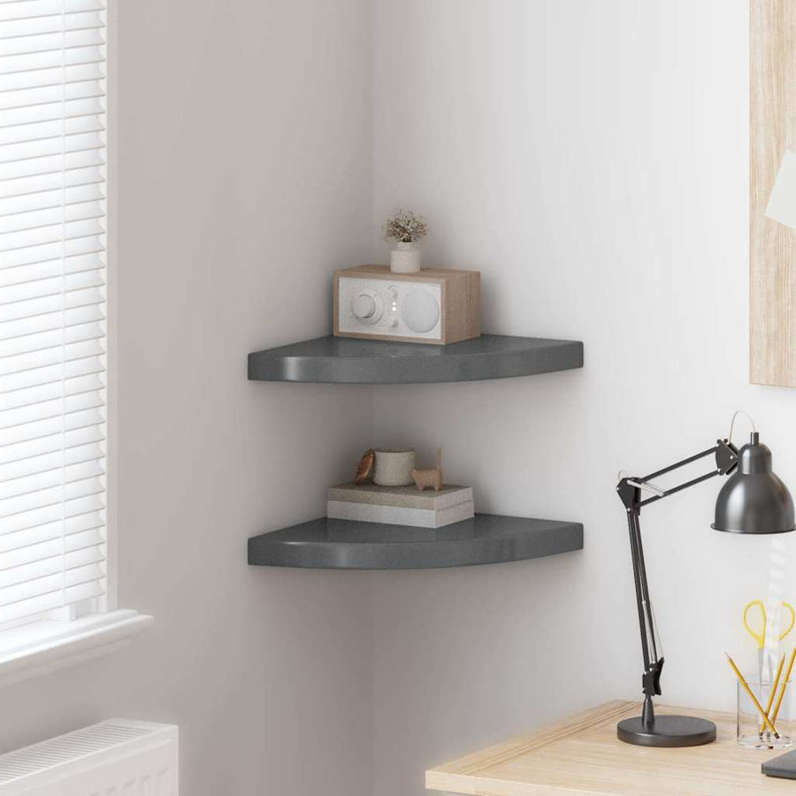 323914 vidaXL Floating Corner Shelves 2 pcs High Gloss Grey 35x35x3,8 cm MDF 1