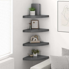 vidaXL Corner Shelf | Set of 4 | High gloss grey | Honeycomb MDF, metal 3