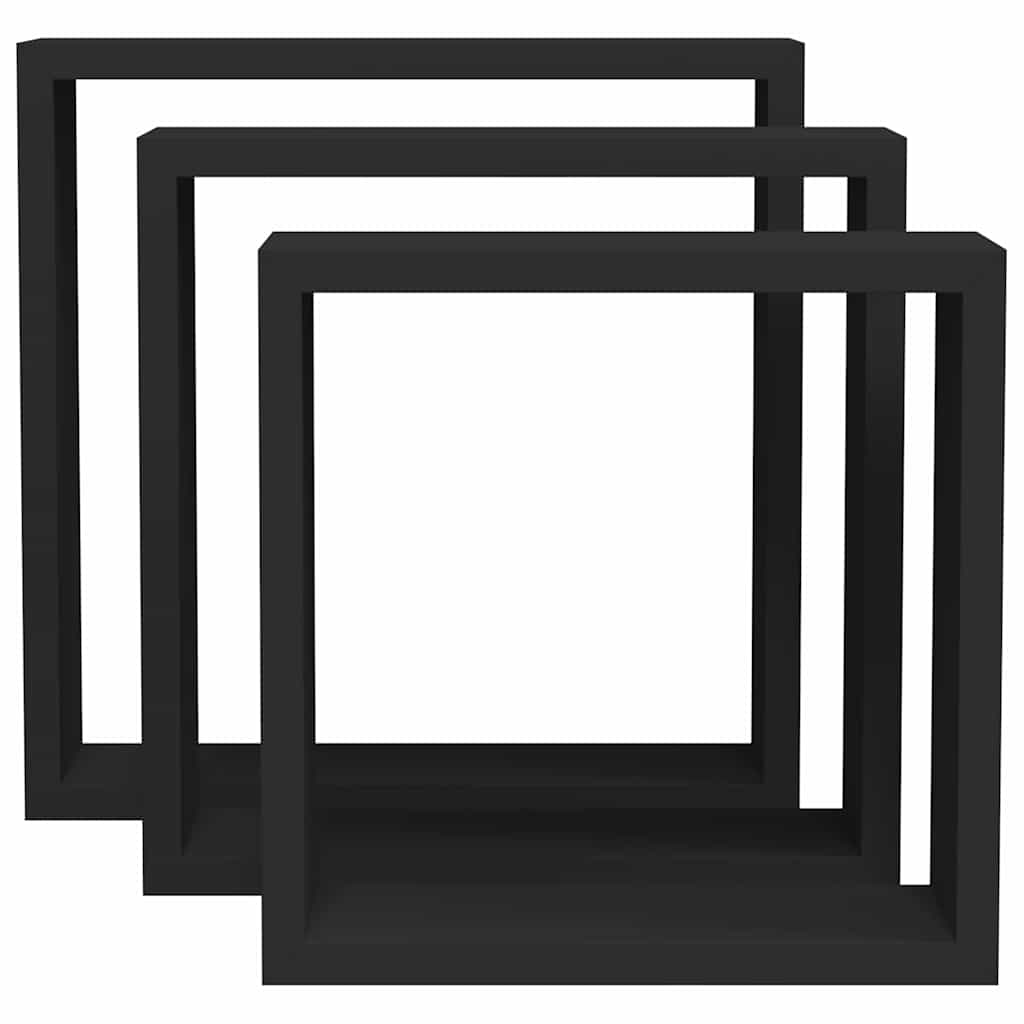 vidaXL Wall Cube Shelf | Set of 3 | Black | MDF | Large, Medium, Small 5