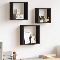 vidaXL Wall Cube Shelf | Set of 3 | Black | MDF | Large, Medium, Small 1