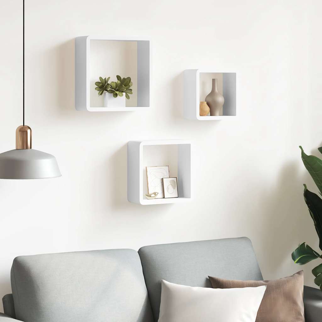 vidaXL Wall Cube Shelf | Set of 3 | White | MDF | Small, Medium, Large 3