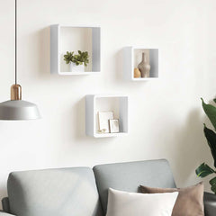 vidaXL Wall Cube Shelf | Set of 3 | White | MDF | Small, Medium, Large 3