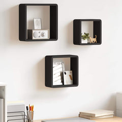 vidaXL Wall Cube Shelf | Set of 3 | Black | MDF | Large, Medium, Small 1