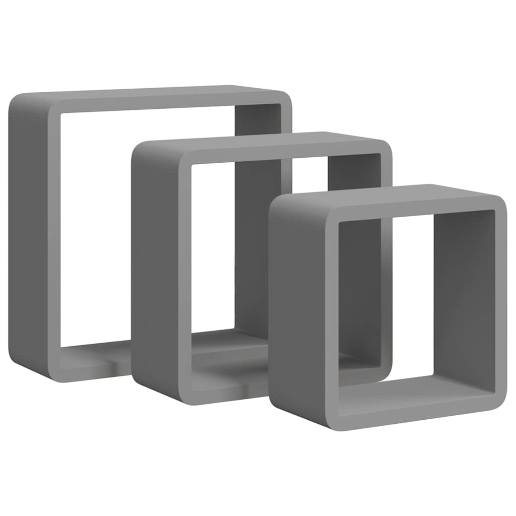 vidaXL Wall Cube Shelf | Set of 3 | Grey | MDF | Small | Appealing Design 2