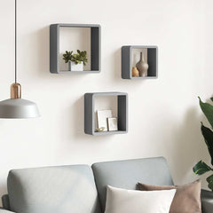 vidaXL Wall Cube Shelf | Set of 3 | Grey | MDF | Small | Appealing Design 3