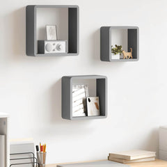 vidaXL Wall Cube Shelf | Set of 3 | Grey | MDF | Small | Appealing Design 1