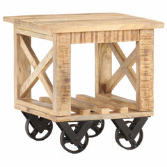 320936 vidaXL Side Table with Wheels 40x40x42 cm Rough Mango Wood 3