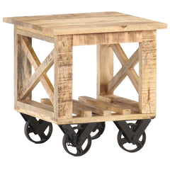 320936 vidaXL Side Table with Wheels 40x40x42 cm Rough Mango Wood 4
