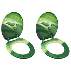 vidaXL WC Toilet Seats with Lid 2 pcs MDF Green Water Drop Design 1