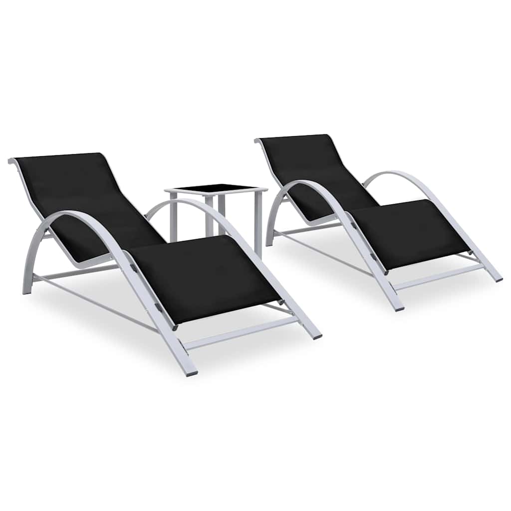 310534 vidaXL Sun Loungers 2 pcs with Table Aluminium Black 1
