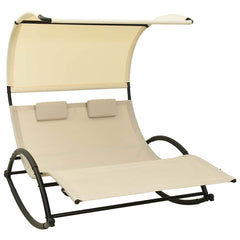 310548 vidaXL Double Sun Lounger with Canopy Textilene Cream 1