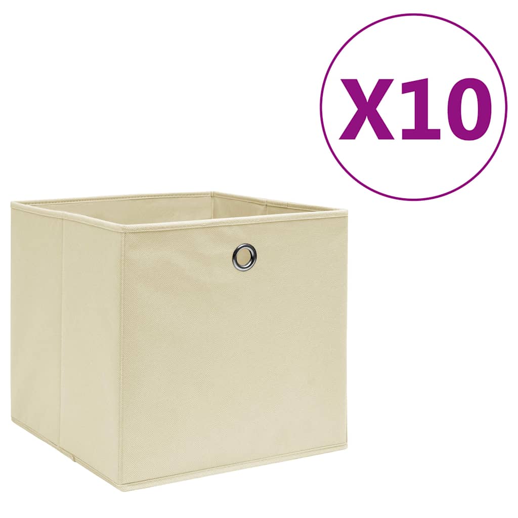 vidaXL Storage Boxes 10 pcs Non-woven Fabric 28x28x28 cm Cream 1