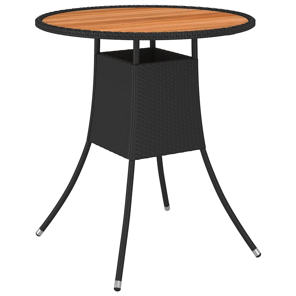vidaXL Garden Dining Table Black Ø 70 cm Poly Rattan and Solid Acacia Wood 1