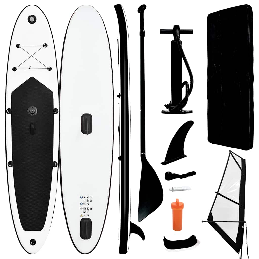 Inflatable Stand Up Paddleboard with Sail Set and White Black