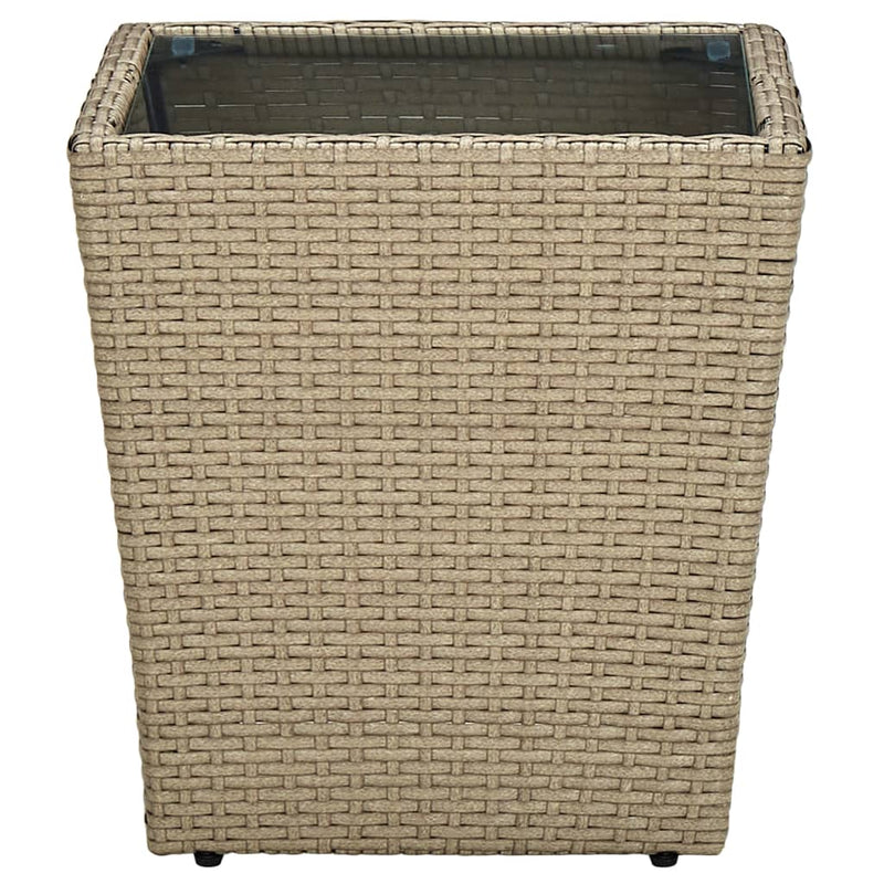 Tea Table Beige 41.5x41.5x44 cm Poly Rattan and Tempered Glass