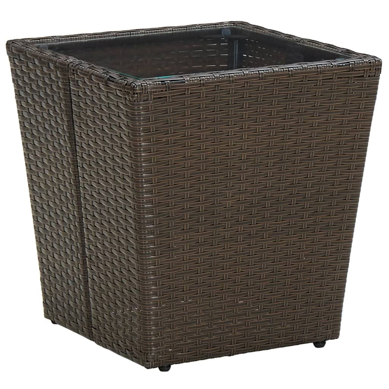 Tea Table Brown 41.5x41.5x44 cm Poly Rattan and Tempered Glass