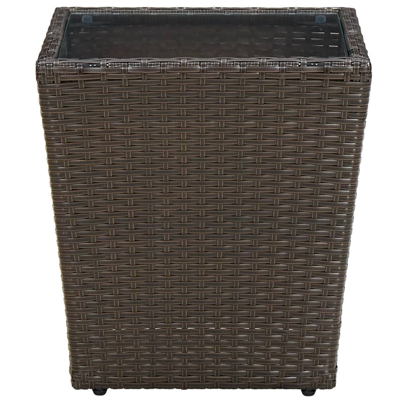 Tea Table Brown 41.5x41.5x44 cm Poly Rattan and Tempered Glass