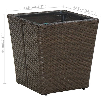 Tea Table Brown 41.5x41.5x44 cm Poly Rattan and Tempered Glass