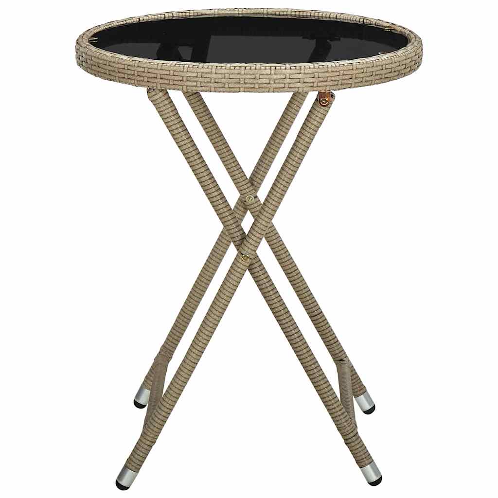 vidaXL Tea Table | Beige | PE rattan, powder-coated steel, tempered glass 2