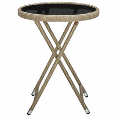 vidaXL Tea Table | Beige | PE rattan, powder-coated steel, tempered glass 2