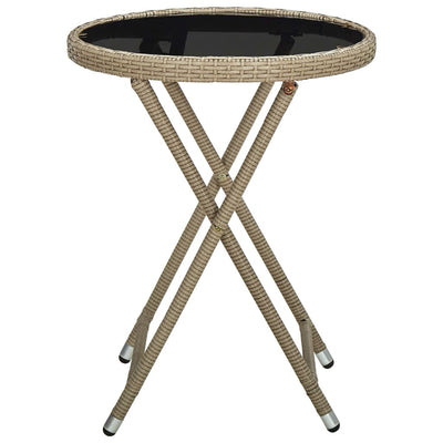 Tea Table Beige 60 cm Poly Rattan and Tempered Glass